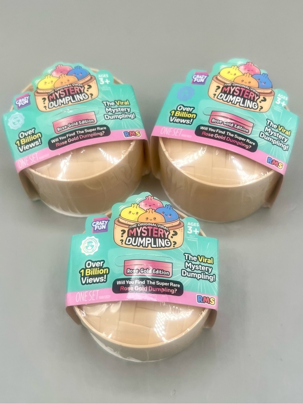 RMS Crazy Fun ROSE GOLD EDITION Mini Mystery Dumpling Squishy Bun 3 Pack NEW